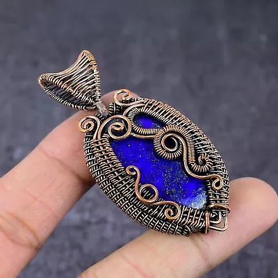 Lapis Lazuli Gemstone Handmade Copper Wire Wrap Jewelry Pendant 2.6  H639 • $10.99