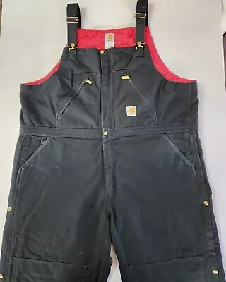 Carhartt R38 Men's 50 Black Duck Zip To Waist Bib Overalls Quilt Lined • $49.99