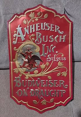 Vintage Embossed Metal Anheuser Busch Budweiser On Draught Advertising Tin Sign • $25