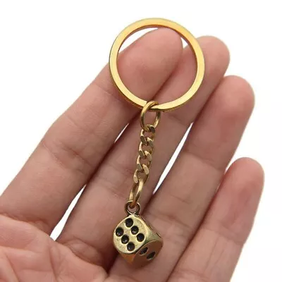 Solid Brass Dice Keychain Keyring • £6
