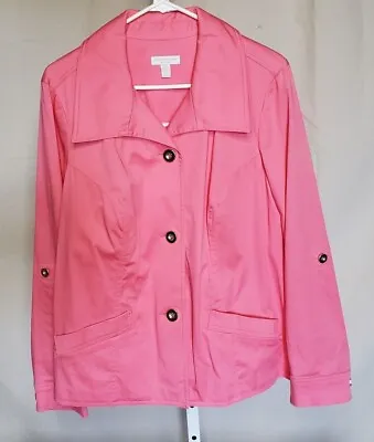 Charter Club Womens Jacket Size 0X Lightweight Pink Gold Buttons Roll Up Sleeves • $19.29