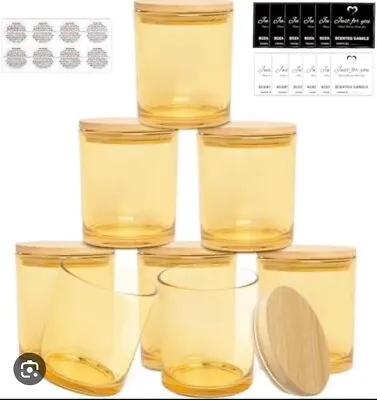 8 Pack 14 OZ Frosted Glass Candle Jars With Bamboo Lids Making Candles • $31.49
