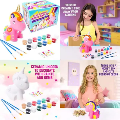 GirlZone Paint Your Own Unicorn Piggy Bank For Girls A Cute Unicorn...  • £17.09