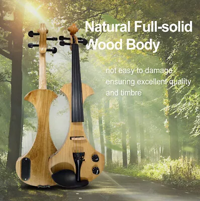  Electric Violin 4/4 Full Size Solid Wood Ebony Fittings Bow Case Wood Color • $386.11