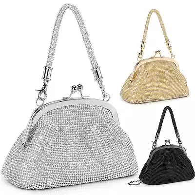 Women Evening Clutch Shoulder Bag Rhinestone Cocktai Party Prom Wedding Handbag • £11.99