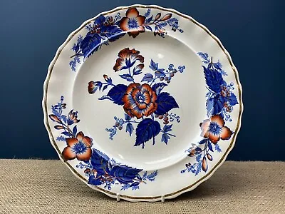 ANTIQUE DAVENPORT DAMASK ROSE BLUE & WHITE IMARI STYLE POTTERY PLATE-CIRCA 1840s • £30