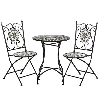 Bistro Set Garden Outdoor Table Chairs Patio Folding Metal 3 Piece Set Mosaic • £131.50