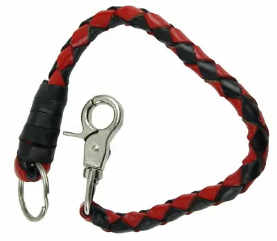 14 Inch Get Back Whip Red & Black Braided Leather Key Chain Wallet Chain  • $12.99