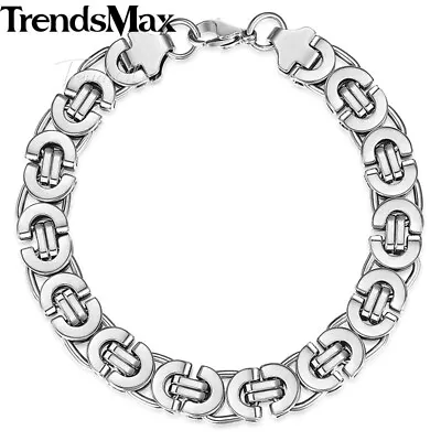 11mm Mens Flat Byzantine Chain Bracelet 316L Stainless Steel 8 Inch-10 Inch • $9.49