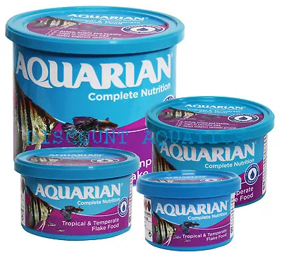 AQUARIAN TROPICAL FISH FLAKE FOOD 13g 25g 50g 200g AQUARIUM FLAKES GENUINE • £18.45