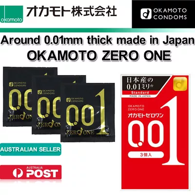 Okamoto 001 Zero One Thinnest 0.01mm Condoms Standard/Regular Size 3pcs日本冈本避孕套超薄 • $22.90