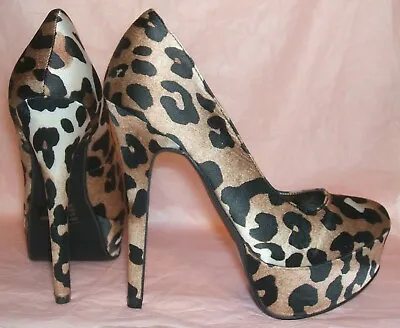 Size 2.5 3 3.5 4 Leopard Panther Print High Heel Platform Court Shoes Pumps Bnwb • £28.99