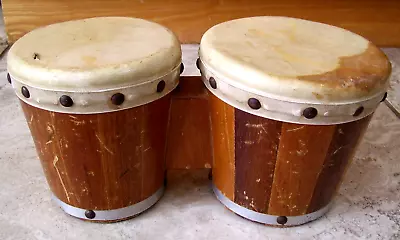 Vintage 1940's 1950's Wooden Miniature Bongo Drums Set • $14.99