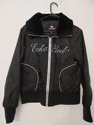 Women’s Ecko Red Black Winter Jacket Windbreaker Fur Collar Silver Logo Sz Large • $29.99