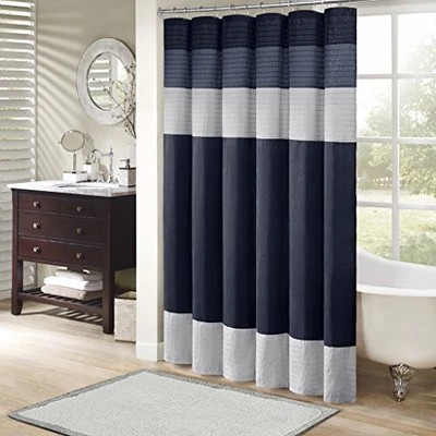 $20.43 • Buy Madison Park Amherst Bathroom Shower Curtain Faux Silk Pieced Striped Modern ...