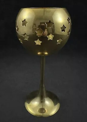 Vintage Brass Bronze Star Punched Wine Glass Mug Chalice Goblet Grail • $25