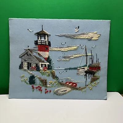 Vintage Needlepoint Picture House With A Lighthouse Wall Art 20”x16” • $31.49