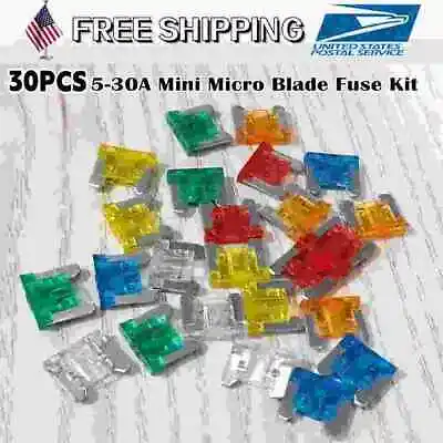 30PCS Micro Blade Fuse Assorted Kit Mixed Low Profile Mini Car Van Auto 5A-30A • $6.29