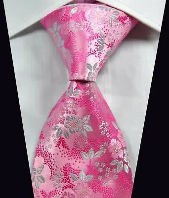 Hot Classic Floral Pink White JACQUARD WOVEN 100% Silk Men's Tie Necktie • $7.99