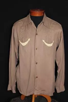 Rare Vintage 1950's Brown Appliqued Gabardine Western Shirt Size Medium • $285