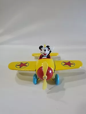 Vintage  Disney DecoPac Die Cast Mickey Mouse In Yellow Airplane Toy • $12