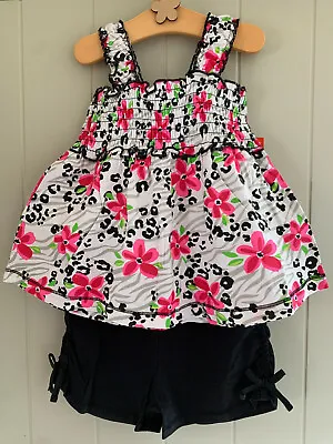 £4.95 • Buy Girls Floral 2 Piece Smocked Top & Shorts Set 100% Cotton Baby Age 2 - 4 Years