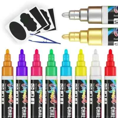 $10.80 • Buy Liquid Chalk Markers For Blackboard- 10 Pack Erasable Pens Non Toxic With Labels