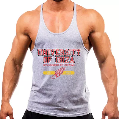 NEW University Of Ibiza Stringer Vest Men's Muscle Tank Top Athletics Department • $34.83