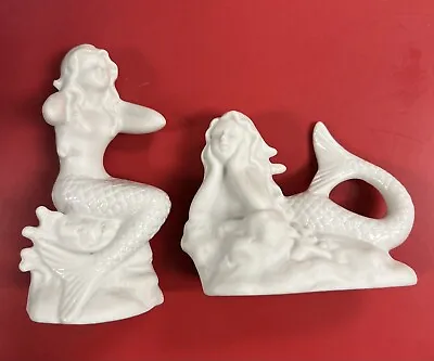 Mermaid Salt & Pepper Shaker White Porcelain Bisque 1980 Quon Quon Japan • $40