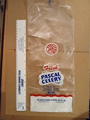 VTG PLASTIC GROCERY ADV SACK BAG A&P #4 1960s  REGALO BRAND PASCAL CELERY • $7