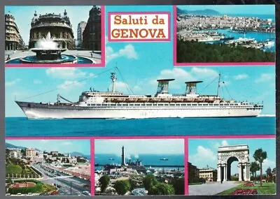 Vintage 1960's Multi-view Postcard Saluti Da Genova Italy Ship • $2