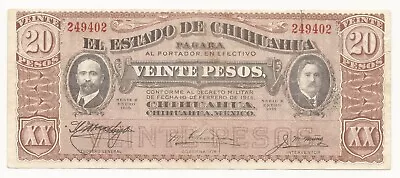 1915 Chihuahua Mexico 20 Pesos Paper Money Currency Note #402 • $17.60