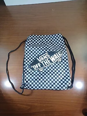 VANS Cinch Drawstring Benched Bag Backpack Black White Checkerboard VANS Logo • $9.99