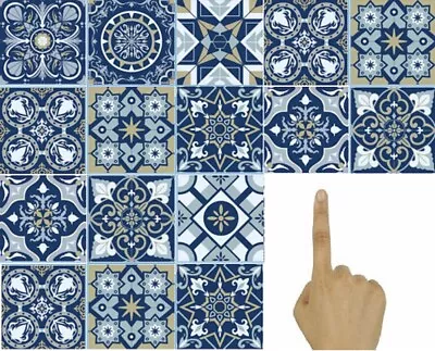 45x Tile Stickers Modern Navy Blue KITCHEN BATHROOM Peel Stick Adhesive Transfer • £14.99