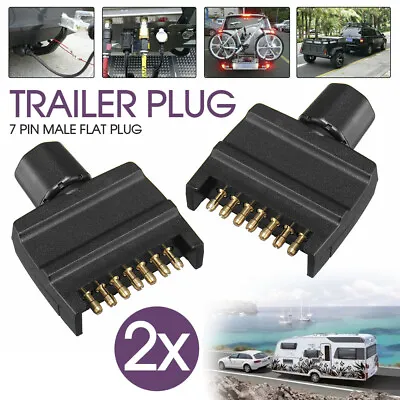 $13.99 • Buy 2x Trailer Plug 7 Pin Flat Male Adaptor Caravan Boat Car Connector Part Adapter