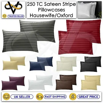 £5.29 • Buy 250TC Pillowcases Housewife/Oxford Sateen Stripe 100% Pure Cotton High Quality