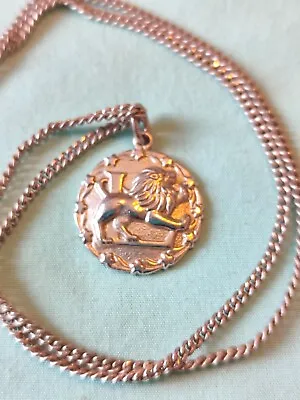 Vintage M.S Co Sterling Silver Leo Lion Rampart Medallion Necklace 20  Zodiac  • $39.15