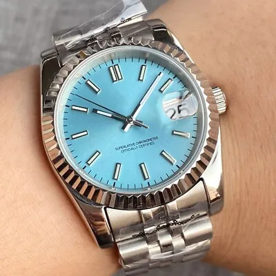 40mm Sterile Blue Dial Sapphire Glass NH35A Automatic Mens Watch Jubilee Strap • $75.60