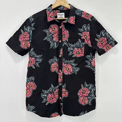 Mambo Smart Arts Apparel Floral Shirt Men S Black Button Up Cotton Casual GUC • $24.95