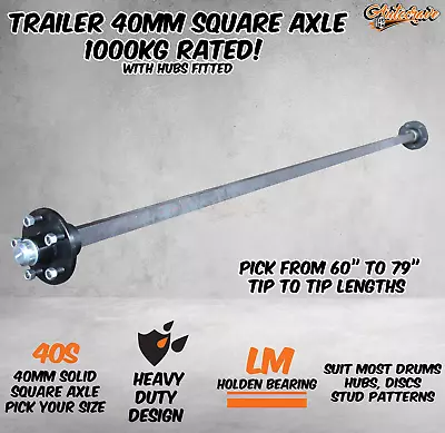 $179.95 • Buy Trailer Square Solid 40mm Square Axle Axel Caravan Hub Drum Disc 1000KG 60-79 