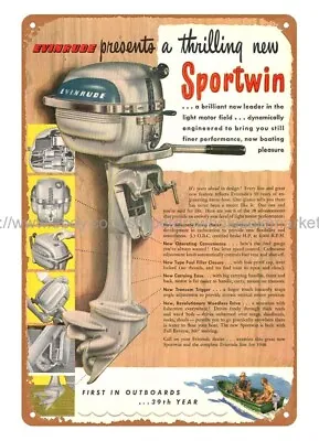 1948 Evinrude Sportwin Outboard Motor Boating Lake Cabin Marina Tin Sign • $18.93