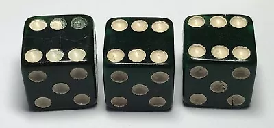 3 Early Vintage 5/8” Dark Green Bakelite ? Dice With Crackles • $15