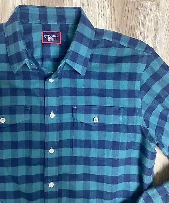 Untuckit Shirt Mens Size Medium Button Up Blue Green Flannel Plaid Check Casual • $22.53