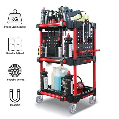 3 Tier Rolling Mechanics Tool Cart Utility Trolley Car Detailing Organizer Wheel • $123.99