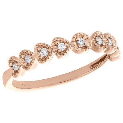 14K Rose Gold Bezel Set Diamond Milgrain Edge Hearts Stackable Ring 0.10 CT. • $425
