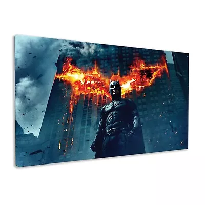 The Dark Knight Framed Canvas Print Batman Gotham City Burning Building Wall Art • £34.99