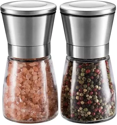 Large Salt And Pepper Grinder Set Stainless Steel Glass Shaker Adjustable • £6.99