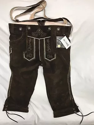 NWT Mens German Brown Leather Lederhosen Size EU 50 US 34 Octoberfest New • $129.99