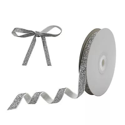 Velvet Ribbon 0.4 Inch X 30 Feet Glitter Silver Velvet Wired Ribbon For Gift ... • $15.10