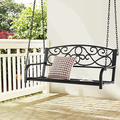 2-Person Patio Hanging Porch Swing Chair Metal Swing Bench For Garden Backyard • $109.49